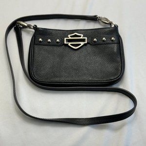 Harley-Davidson Black Leather Convertible Purse - Crossbody or Hip Bag